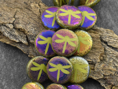 Czech Glass Beads - Laser Etched Beads - Dragonfly Beads - Tattoo Beads - 16mm - 8pcs - (A200)