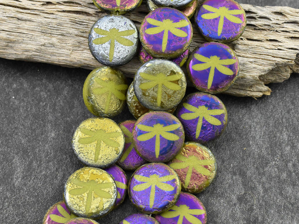 Czech Glass Beads - Laser Etched Beads - Dragonfly Beads - Tattoo Beads - 16mm - 8pcs - (A200)