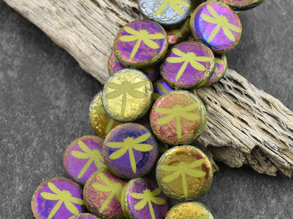Czech Glass Beads - Laser Etched Beads - Dragonfly Beads - Tattoo Beads - 16mm - 8pcs - (A200)
