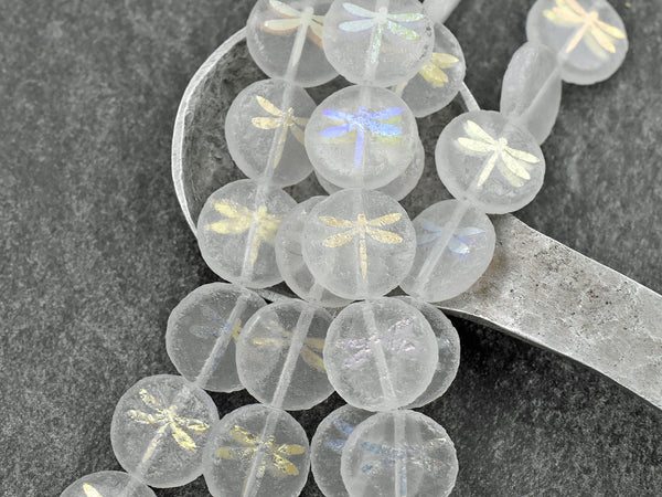 Czech Glass Beads - Laser Etched Beads - Dragonfly Beads - Tattoo Beads - 14mm - 8pcs - (A469)