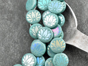 Lotus Flower Beads - Czech Glass Beads - Laser Etched Beads - Laser Tattoo Beads - 14mm - 8pcs - (5123)