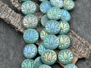 Lotus Flower Beads - Czech Glass Beads - Laser Etched Beads - Laser Tattoo Beads - 14mm - 8pcs - (5123)