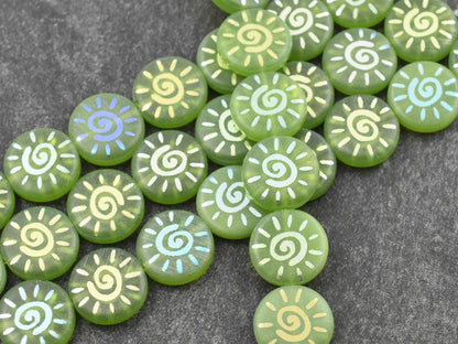Czech Glass Beads - Sun Beads - Laser Etched Beads - Coin Beads - 14mm - 8pcs - (A526)