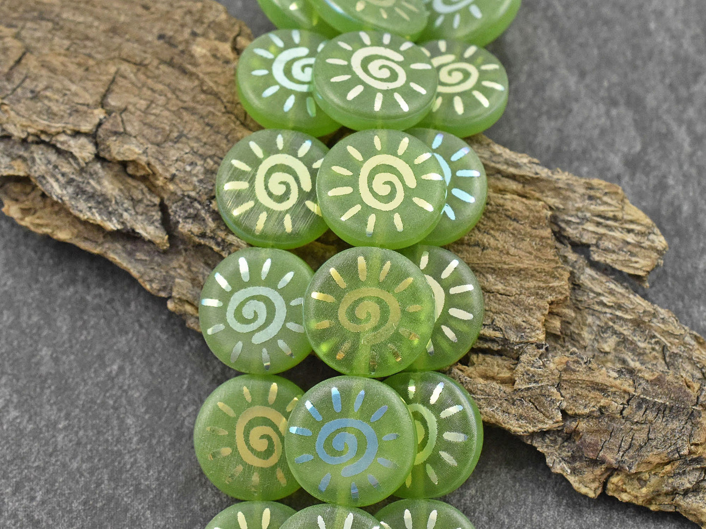 Czech Glass Beads - Sun Beads - Laser Etched Beads - Coin Beads - 14mm - 8pcs - (A526)