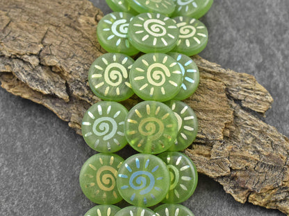 Czech Glass Beads - Sun Beads - Laser Etched Beads - Coin Beads - 14mm - 8pcs - (A526)