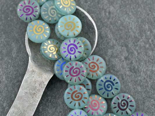 Czech Glass Beads - Laser Etched Beads - Sun Beads - Tattoo Beads - 14mm - 8pcs - (A100)