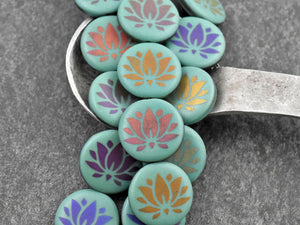 Czech Glass Beads - Lotus Flower Beads - Laser Etched Beads - Laser Tattoo Beads - 17mm - 8pcs - (A540)