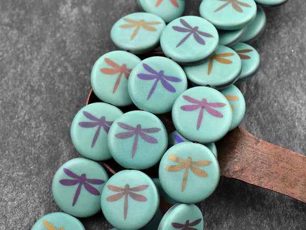 Czech Glass Beads - Laser Etched Beads - Dragonfly Beads - Tattoo Beads - 17mm - 8pcs - (4676)