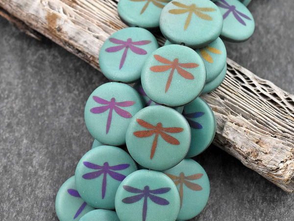 Czech Glass Beads - Laser Etched Beads - Dragonfly Beads - Tattoo Beads - 17mm - 8pcs - (4676)