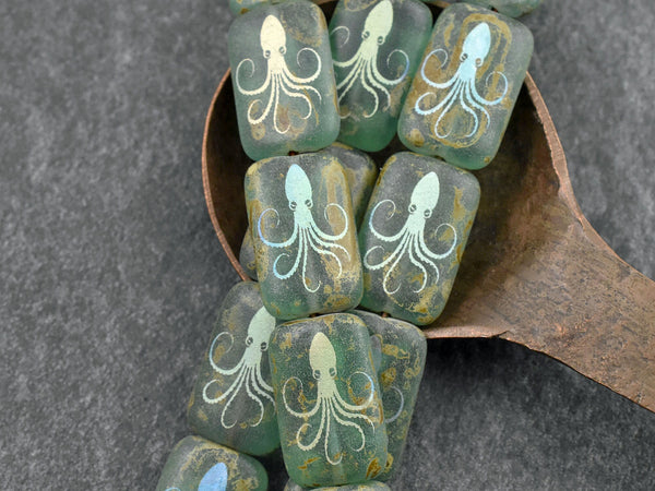 Picasso Beads - Czech Glass Beads - Octopus Beads - Sea Life Beads - Laser Tattoo Beads - 18x12mm - 6pcs - (5064)