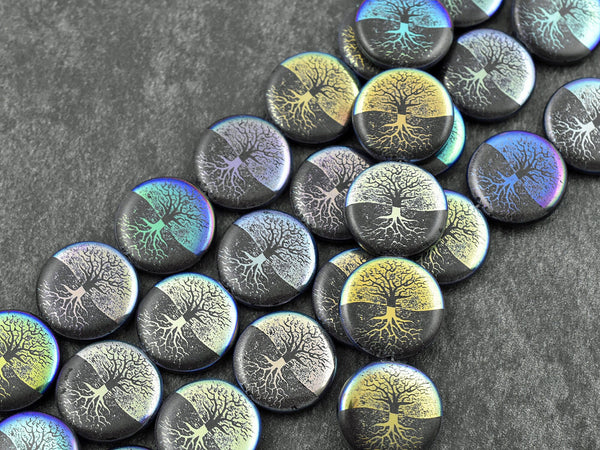 Czech Glass Beads - Laser Etched Beads - Tree of Life Beads - Tattoo Beads - 17mm - 8pcs - (447)