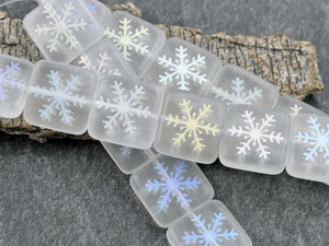 Czech Glass Beads - Snowflake Beads - Laser Etched Beads - Christmas Beads - Square Beads - 16mm - 6pcs (A173)