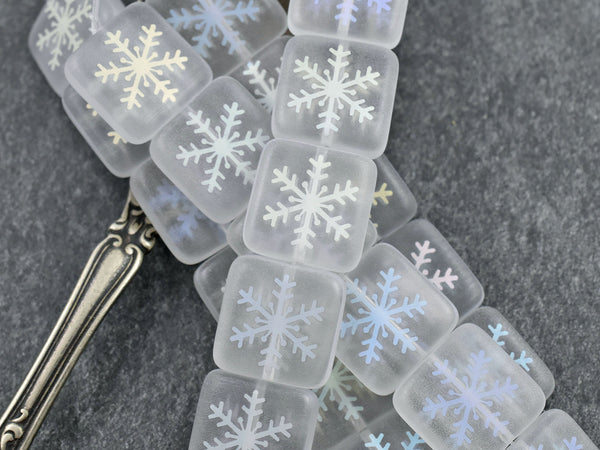 *6* 16mm Laser Etched Soft Matte Crystal Snowflake Square Beads Czech Glass Beads by GR8BEADS - The Bead Obsession