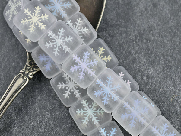 Czech Glass Beads - Snowflake Beads - Laser Etched Beads - Christmas Beads - Square Beads - 16mm - 6pcs (A173)