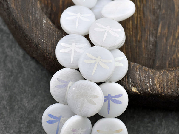 Czech Glass Beads - Laser Etched Beads - Dragonfly Beads - Tattoo Beads - 16mm - 8pcs - (2011)
