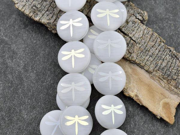 Czech Glass Beads - Laser Etched Beads - Dragonfly Beads - Tattoo Beads - 16mm - 8pcs - (2011)
