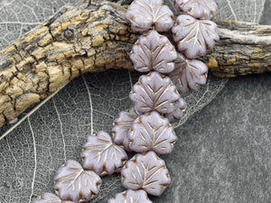 20* 13x11mm Platinum Washed Teal Maple Leaf Beads