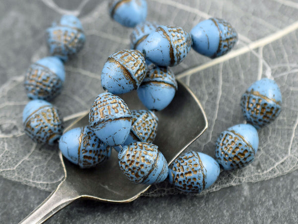 Czech Glass Beads - Acorn Beads - Fall Beads - Picasso Beads - Beads for Jewelry - 10x12mm - 8pcs - (351)