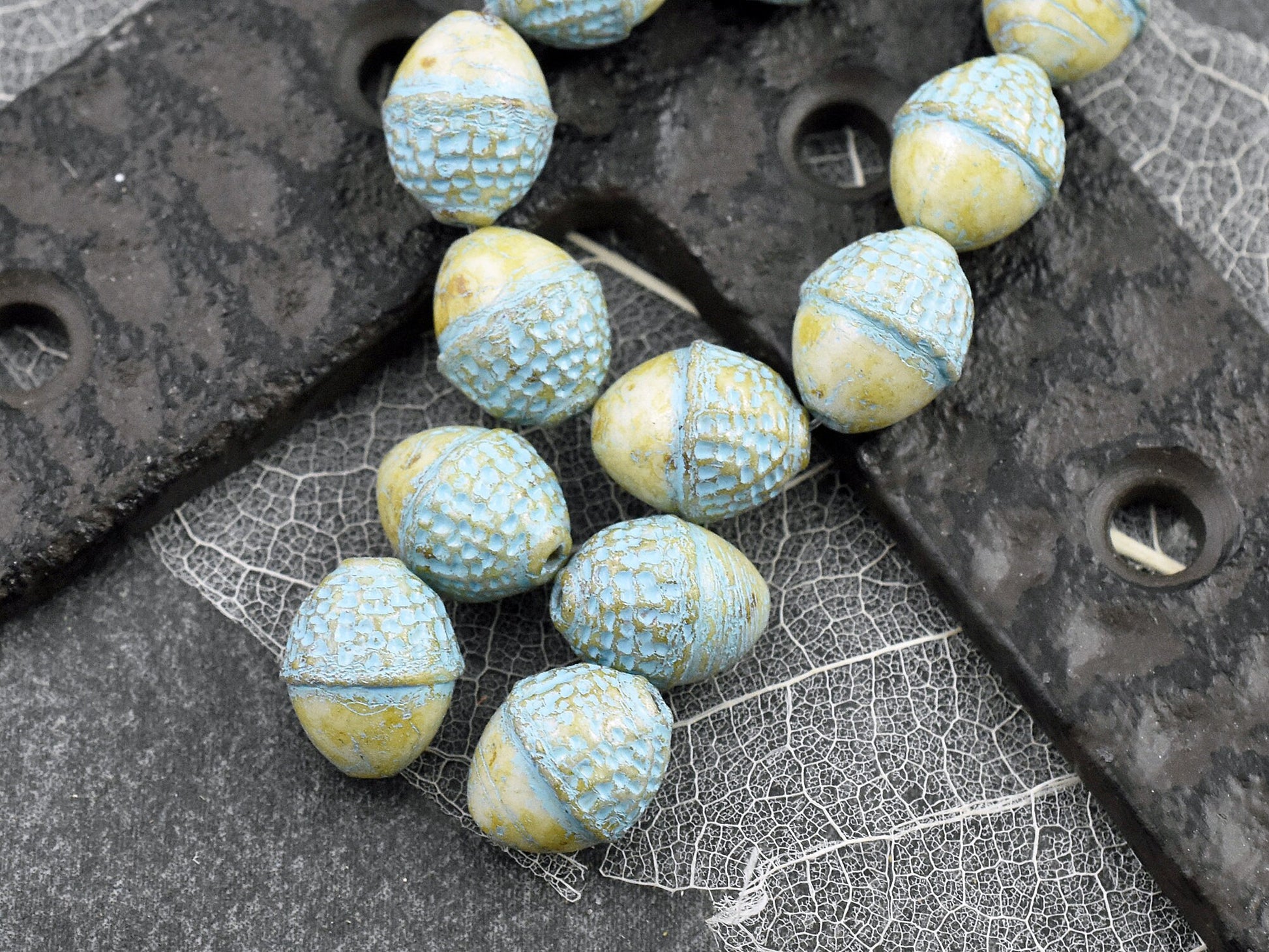 Picasso Beads - Acorn Beads - Czech Glass Beads - Fall Beads - Beads for Jewelry - 10x12mm - 8pcs - (3143)
