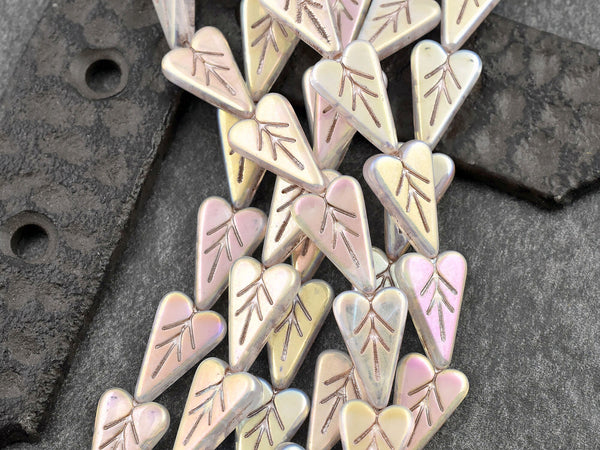 Heart Beads - Czech Glass Beads - Picasso Beads - Valentines Beads - Heart Charm - 17x11mm - 8pcs (B109)