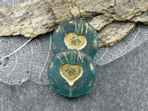 Czech Glass Beads - Heart Beads - Valentines Beads - Focal Beads - 21mm - 2pcs - (5614)