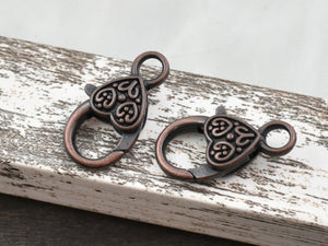 Heart Lobster Clasp - Large Lobster Clasp - Lobster Claw Clasp - Copper Clasp - Copper Lobster Clasps - 26x14mm - 10pcs (A690)
