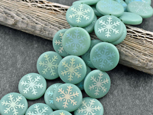 Czech Glass Beads - Snowflake Beads - Focal Beads - Laser Etched Beads - Coin Beads - 17mm - 8pcs - (1459)
