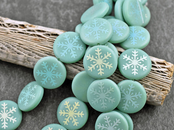 Czech Glass Beads - Snowflake Beads - Focal Beads - Laser Etched Beads - Coin Beads - 17mm - 8pcs - (1459)