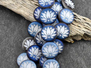 Lotus Flower Beads - Czech Glass Beads - Laser Etched Beads - Laser Tattoo Beads - 16mm - 8pcs - (4012)