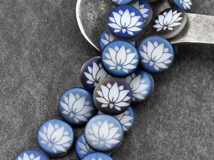 Lotus Flower Beads - Czech Glass Beads - Laser Etched Beads - Laser Tattoo Beads - 16mm - 8pcs - (4012)