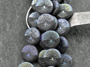 Czech Glass Beads - Laser Etched Beads - Tree of Life Beads - Tattoo Beads - 17mm - 8pcs - (1742)
