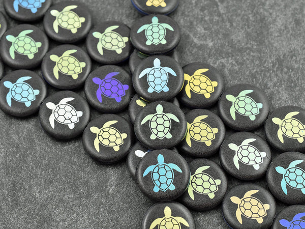 Turtle Beads - Czech Glass Beads - Laser Etched Beads - Sealife Beads - Laser Tattoo Beads - 17mm - 8pcs - (B714)