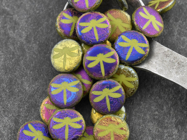 Czech Glass Beads - Laser Etched Beads - Dragonfly Beads - Tattoo Beads - 16mm - 8pcs - (A200)