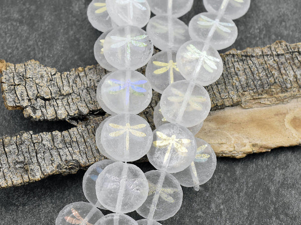 Czech Glass Beads - Laser Etched Beads - Dragonfly Beads - Tattoo Beads - 14mm - 8pcs - (A469)