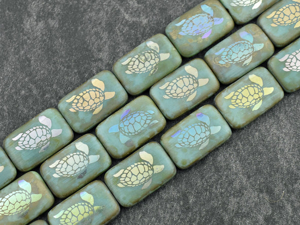 Picasso Beads - Czech Glass Beads - Turtle Beads - Sea Life Beads - Laser Tattoo Beads - 18x12mm - 6pcs - (A190)
