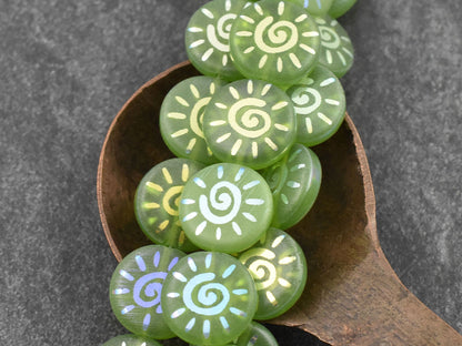 Czech Glass Beads - Sun Beads - Laser Etched Beads - Coin Beads - 14mm - 8pcs - (A526)