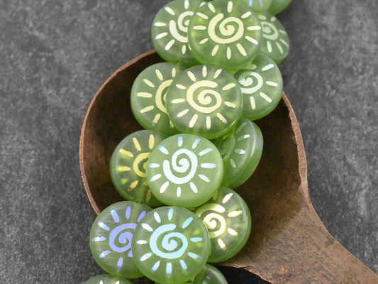 Czech Glass Beads - Sun Beads - Laser Etched Beads - Coin Beads - 14mm - 8pcs - (A526)