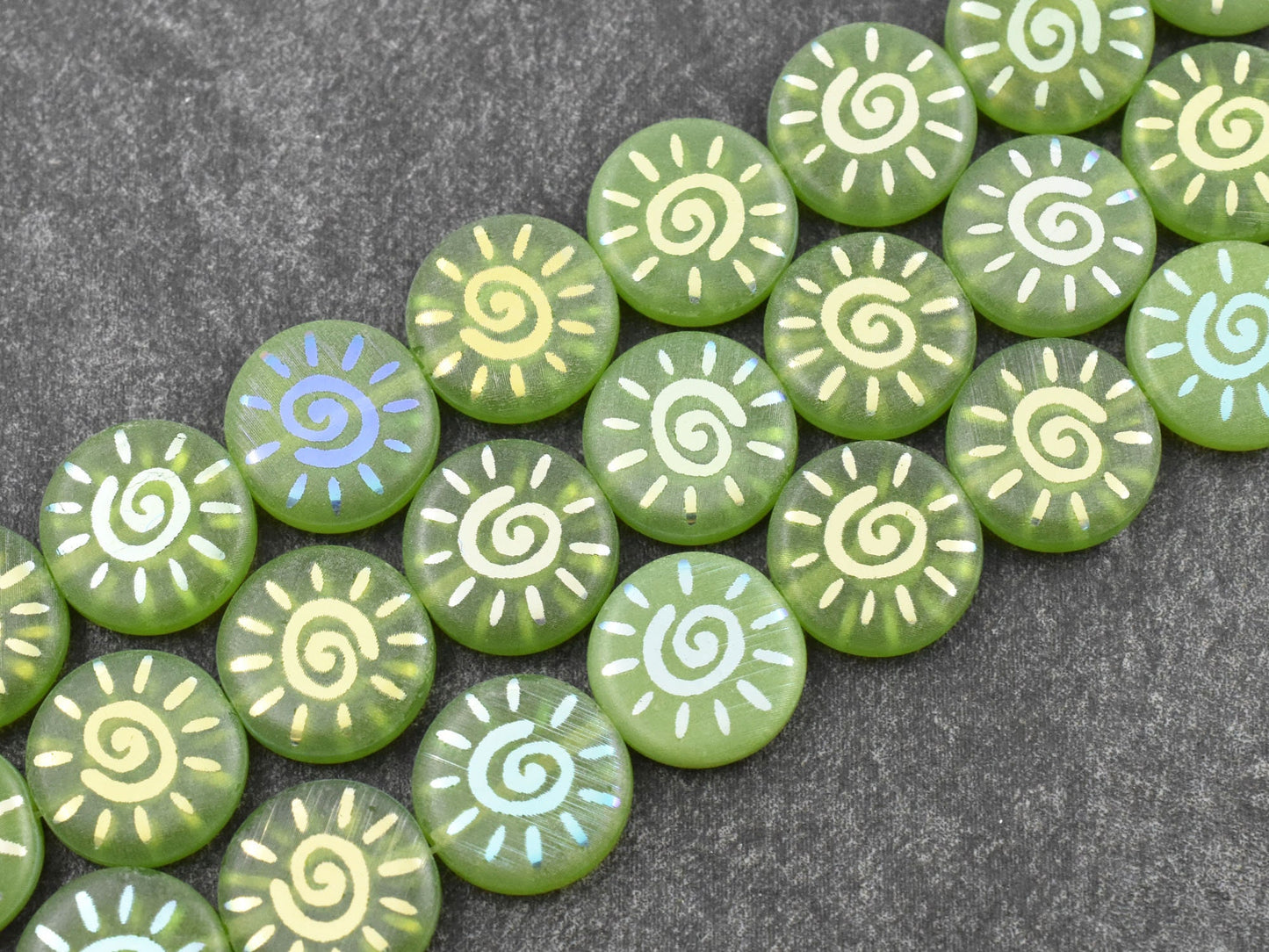 Czech Glass Beads - Sun Beads - Laser Etched Beads - Coin Beads - 14mm - 8pcs - (A526)