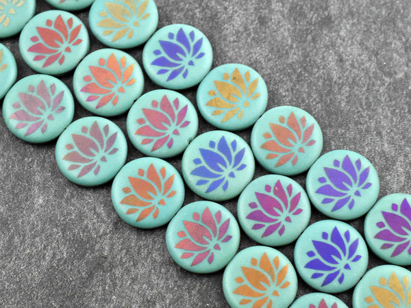 Czech Glass Beads - Lotus Flower Beads - Laser Etched Beads - Laser Tattoo Beads - 17mm - 8pcs - (A540)