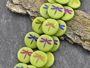 Czech Glass Beads - Laser Etched Beads - Dragonfly Beads - Tattoo Beads - 16mm - 8pcs - (4373)