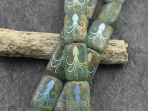 Picasso Beads - Czech Glass Beads - Octopus Beads - Sea Life Beads - Laser Tattoo Beads - 18x12mm - 6pcs - (5064)