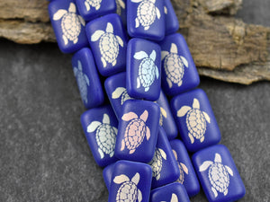 Czech Glass Beads - Turtle Beads - Beads - Laser Etched Beads - Laser Tattoo Beads - 18x12mm - 6pcs (587)