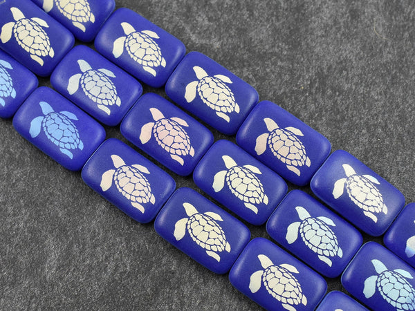 Czech Glass Beads - Turtle Beads - Beads - Laser Etched Beads - Laser Tattoo Beads - 18x12mm - 6pcs (587)