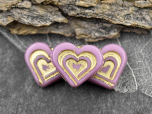 Heart Beads - Czech Glass Beads - Pink Heart Bead - Picasso Beads - 14x16mm - 6pcs - (1810)