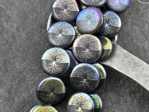 Czech Glass Beads - Laser Etched Beads - Tree of Life Beads - Tattoo Beads - 17mm - 8pcs - (447)