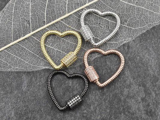 Carabiner Clasp - Rhienstone Clasp - Heart Clasp - Pave Clasp - CZ Clasp - Choose Your Color