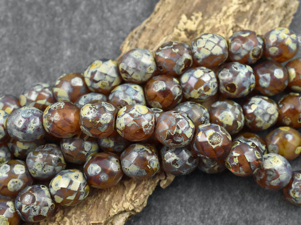 Picasso Beads - Czech Glass Beads - Fire Polished Beads - Round Beads - 10mm Beads - 10pcs (5480)
