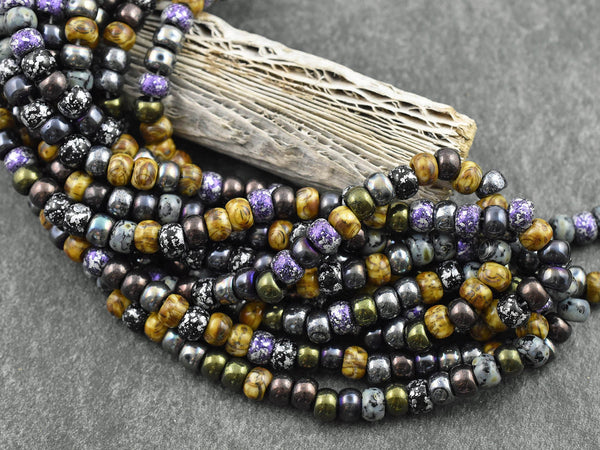 Picasso Beads - Aged Seed Beads - Czech Glass Beads - 6mm Beads - Large Hole Beads - 2/0 - 21" Strand - (4761)