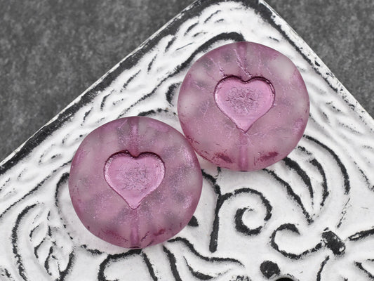Czech Glass Beads - Heart Beads - Valentines Beads - Focal Beads - 21mm - 2pcs - (2424)