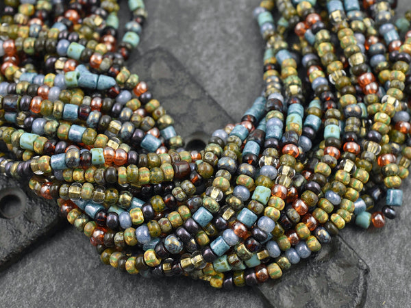 Picasso Seed Beads - Aged Picasso Beads - Czech Glass Beads - Size 6 Seed Beads - 6/0 - 20" Strand - (314)